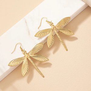 14K Gold Plated Dragonfly Boho Dangle Earrings NEW